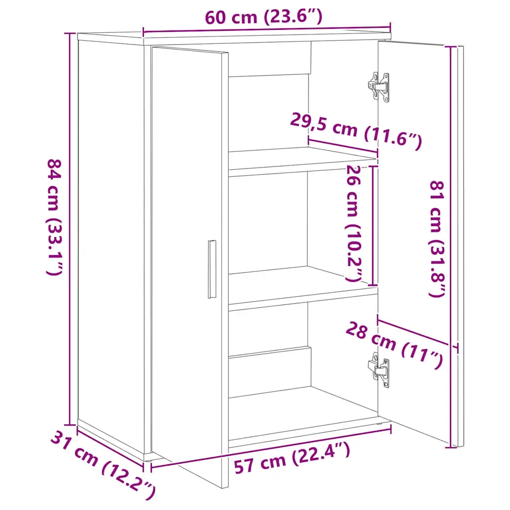 Credenza | Madia | Buffet da pranzo | Armadio da pranzo Bianca 60x31x84 cm in Legno Multistrato