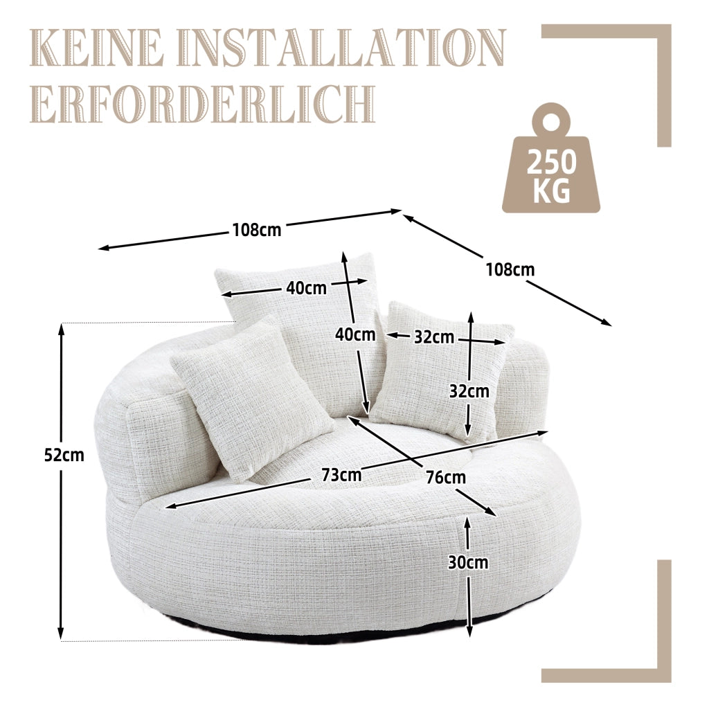Divano Poltrona Gaming con Cuscini ¨C MINIMAL ¨C Beige, Chenille, Singolo
