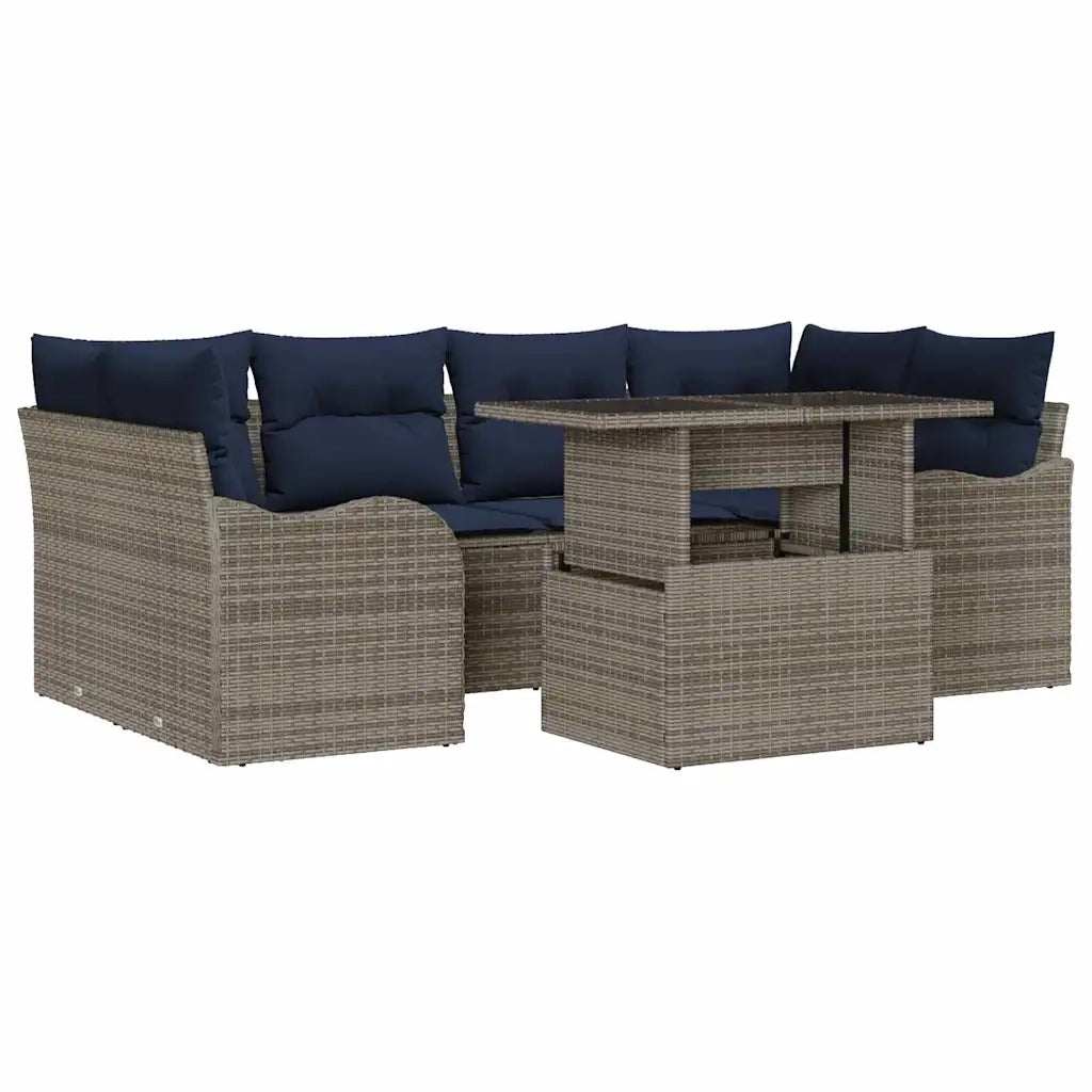 Set Divano da Giardino 7 pz Grigio e Blu Navy polyrattan 3348401