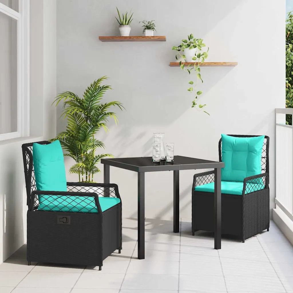 Set da Pranzo per Giardino 3 pcs Nero polyrattan