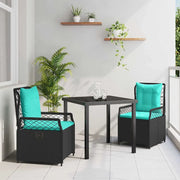 Set da Pranzo per Giardino 3 pcs Nero polyrattan