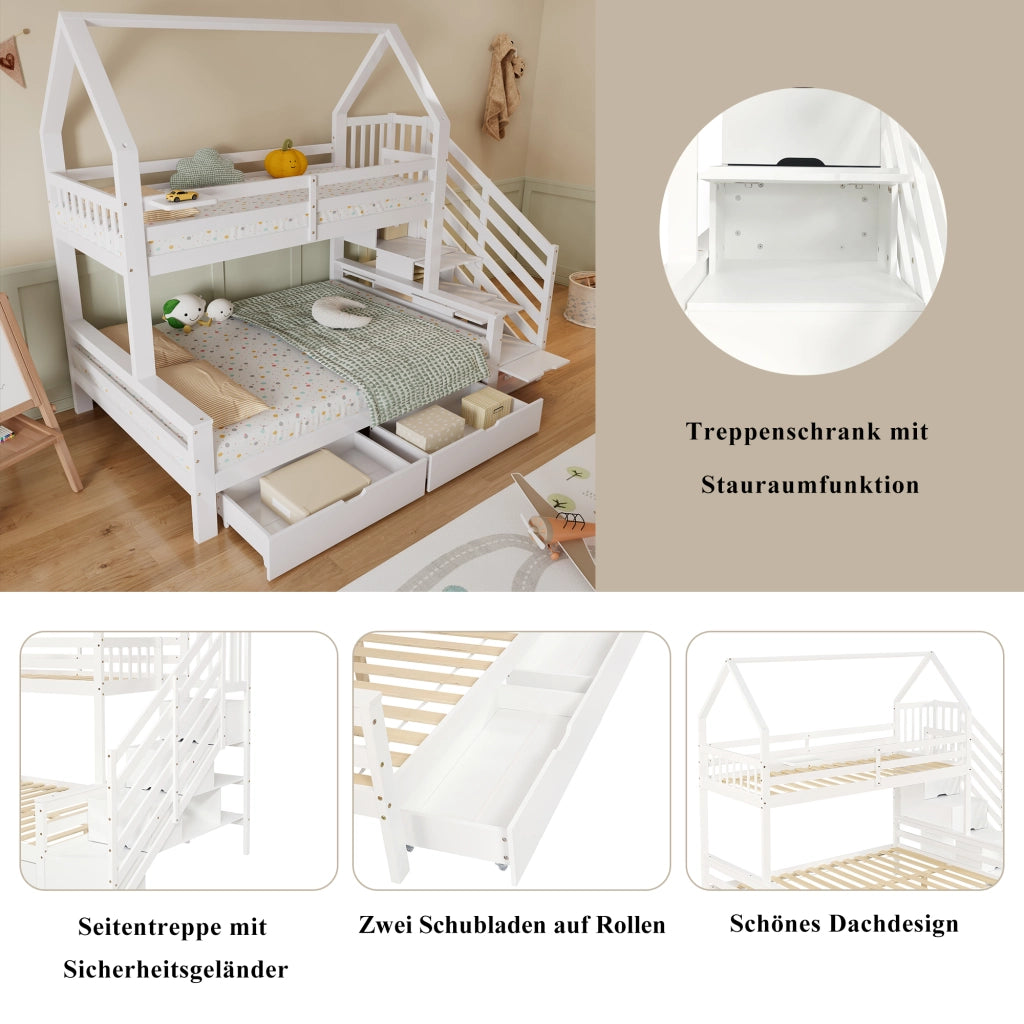 LETTO a castello per bambini 90x200 cm e 140x200 cm Bianco Legno MDF