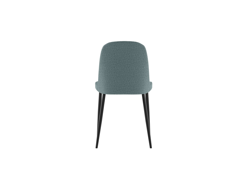 Sedia da pranzo Tamara con struttura in polipropilene e rivestimento in tessuto acquamarina, gambe in metallo nero - Design moderno