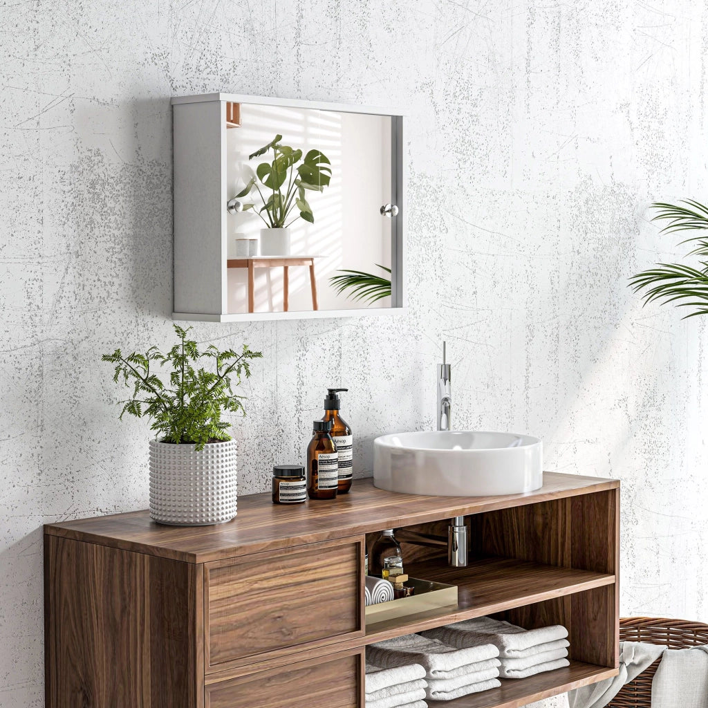 Armadio Bagno con Specchio e Ripiano Aggiustabile ¨C Minimal ¨C Bianco 55x15x45