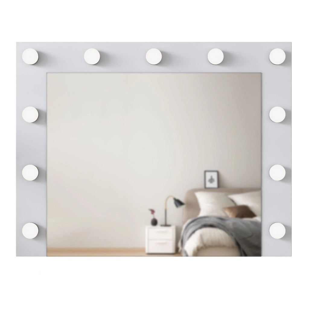 Storo, Specchio con Mensola e Lampadine, 90x72h cm Bianco
