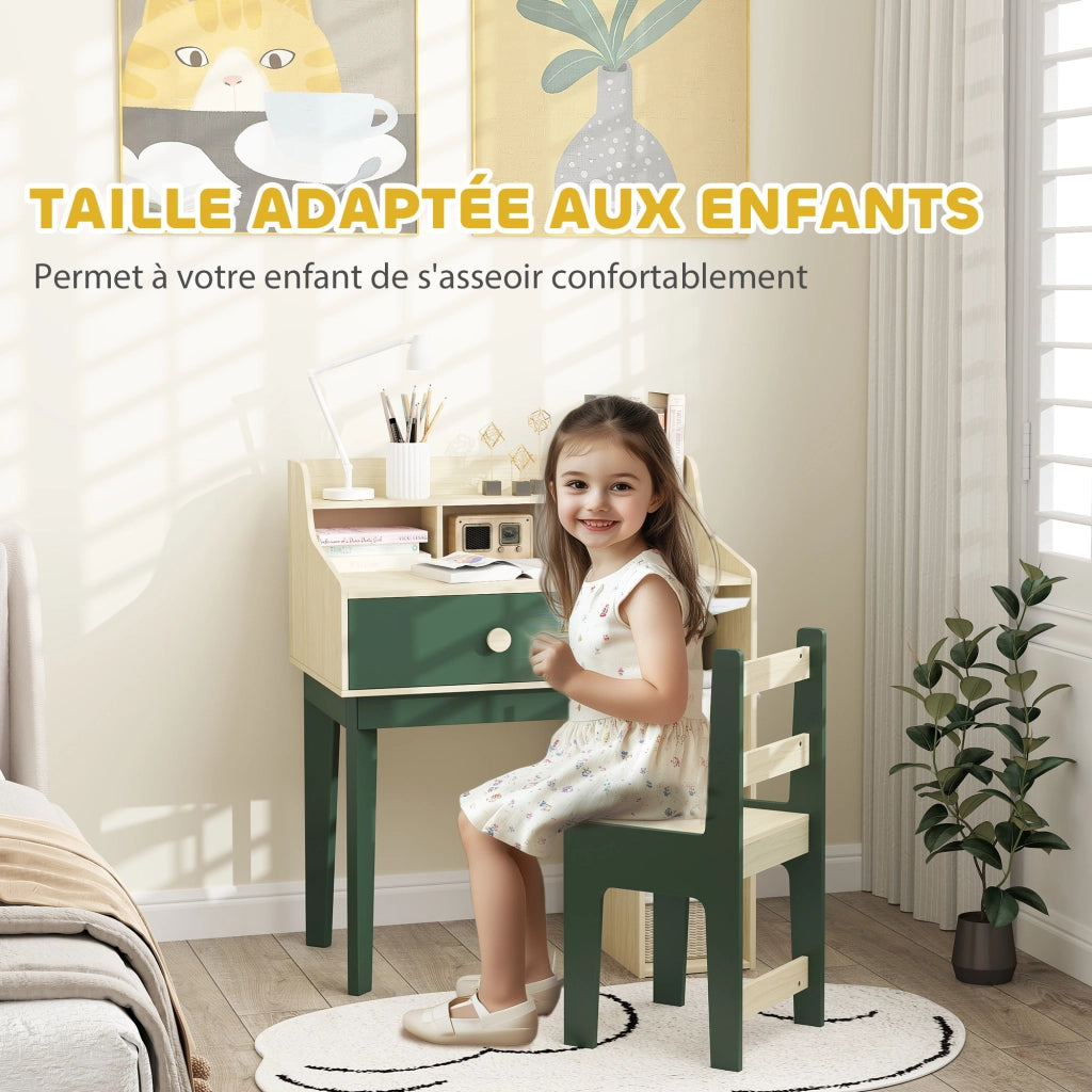 Scrivania per bambini con sedia, scaffale e cassetto ¨C Minimal ¨C verde