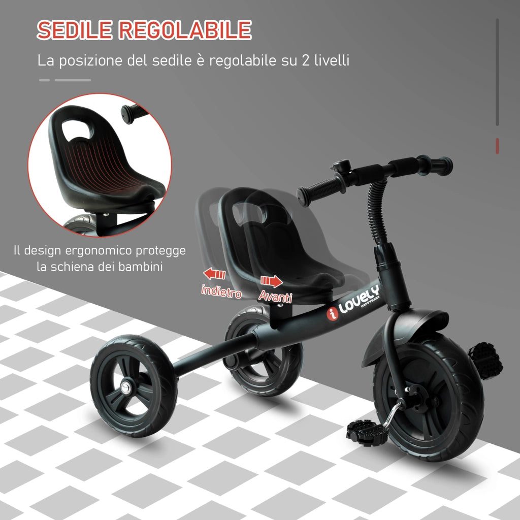 Triciclo Bambini con Campanello e Parafango ¨C Minimal ¨C Nero 79x50.5x58cm