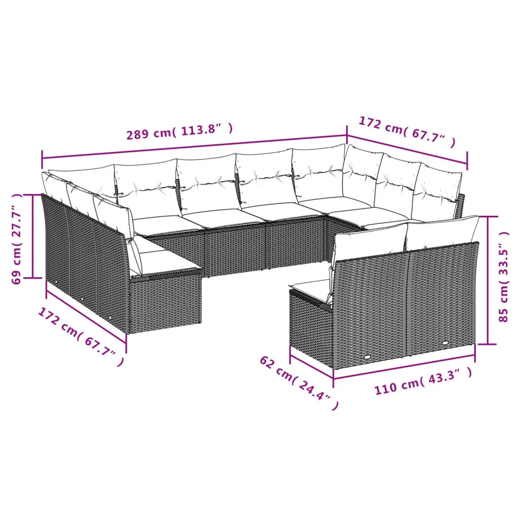 Set Divani da Giardino 11 pz con Cuscini in Polyrattan Nero 3250185