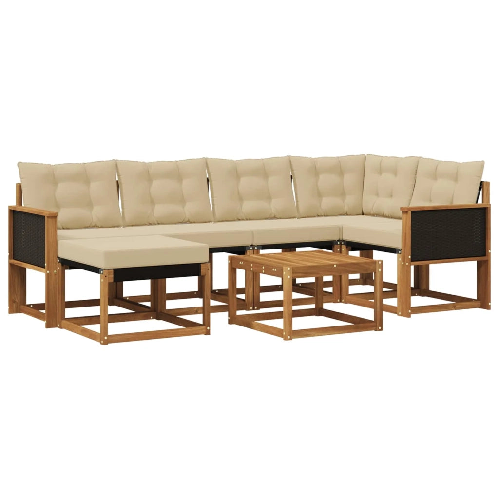 Set di divani da esterno con cuscino 7 pcs Naturale e Beige 3382073