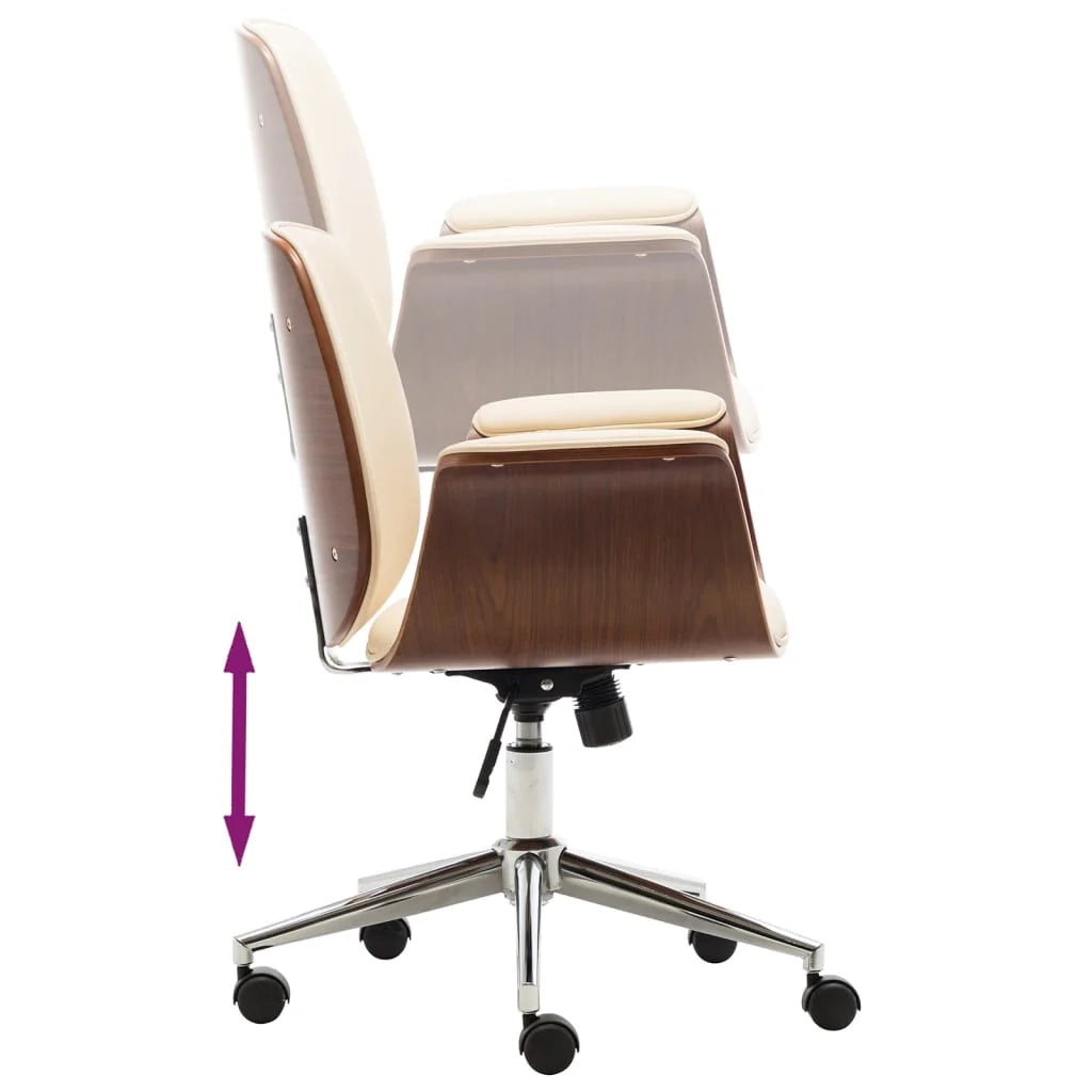 Sedia da ufficio sedia da computer sedia da studio legno curvato e similpelle color crema 02_0023998
