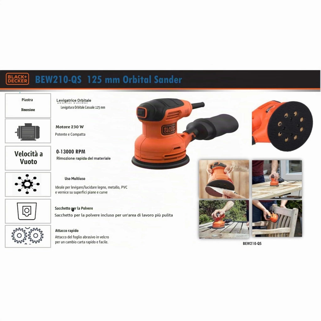 Levigatrice Rotorbitale BEW210 Qs 230 W Black+Decker