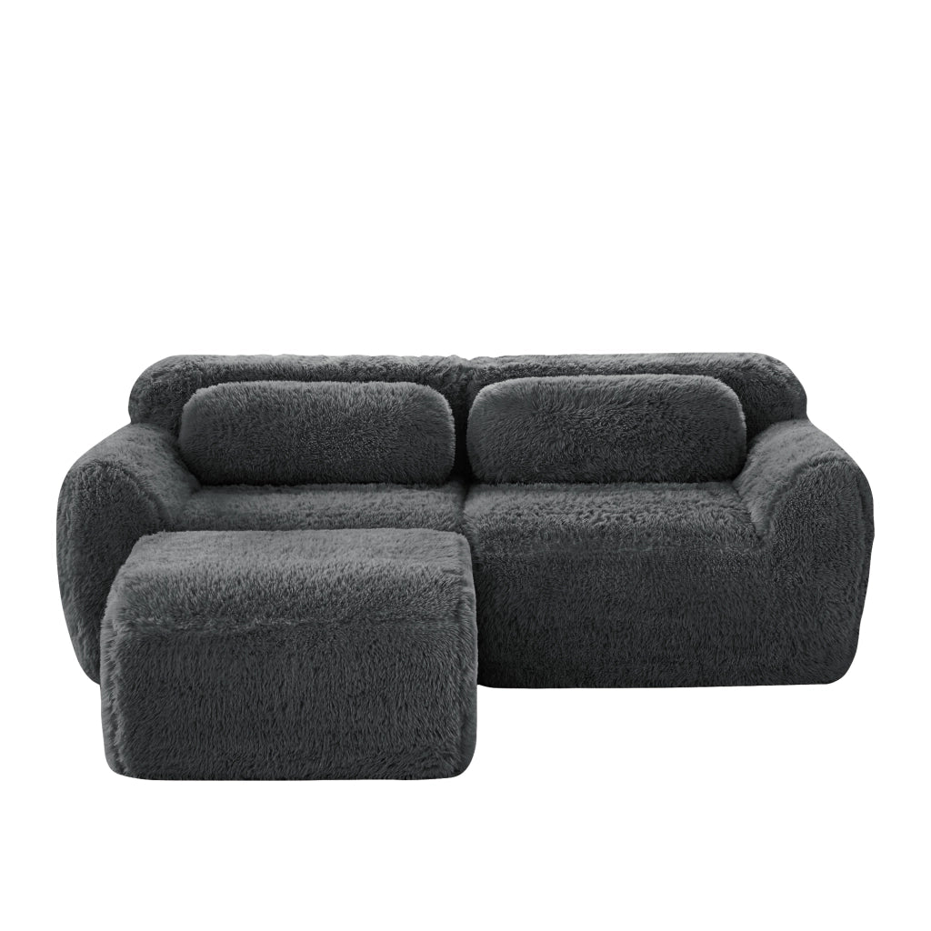 Divano modulare a L - Zephmum- 2 posti- Tessuto morbido- Grigio- Schiuma elastica senza montaggio