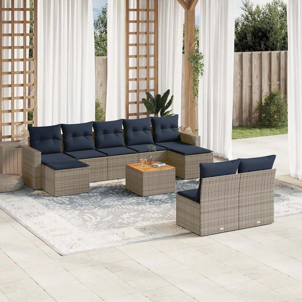 Set Divani da Giardino 10 pz con Cuscini Grigio in Polyrattan 3256656