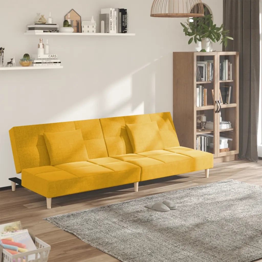 Divano Letto a 2 Posti con 2 Cuscini-Sofa Letto 2 Posti-Daybed Giallo in Tessuto 706069