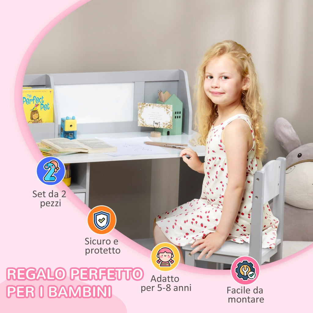 Set Tavolo e Sedia per Bambini ¨C Xylo ¨C Legno Bianco e Grigio