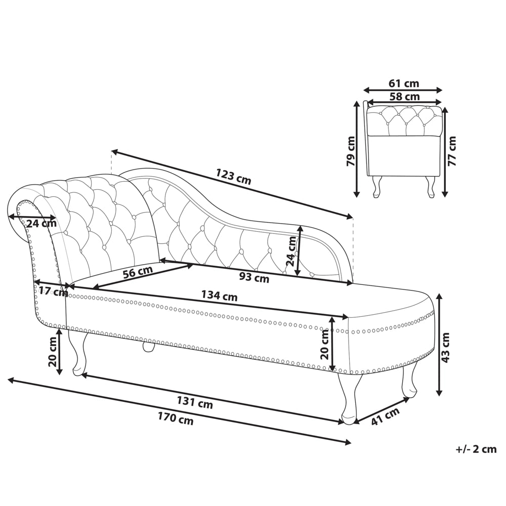 Chaise longue colore blu con bottoni in velluto a versione sinistra Stile Chesterfield