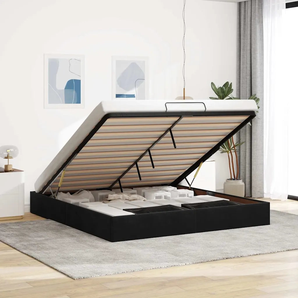 Struttura Letto Pouf senza Materasso Nero 160x200 cm in Velluto