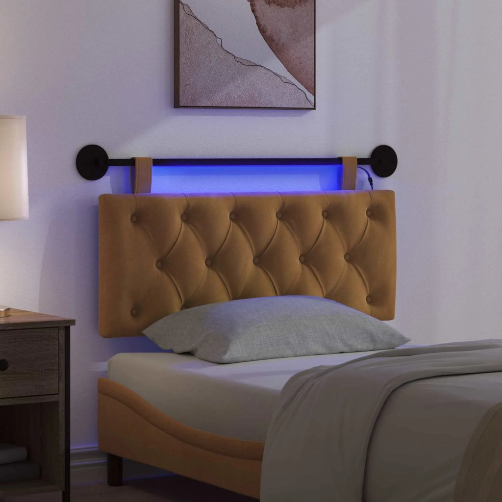 Testiera sospesa Con luce LED Marrone Velluto 3424589