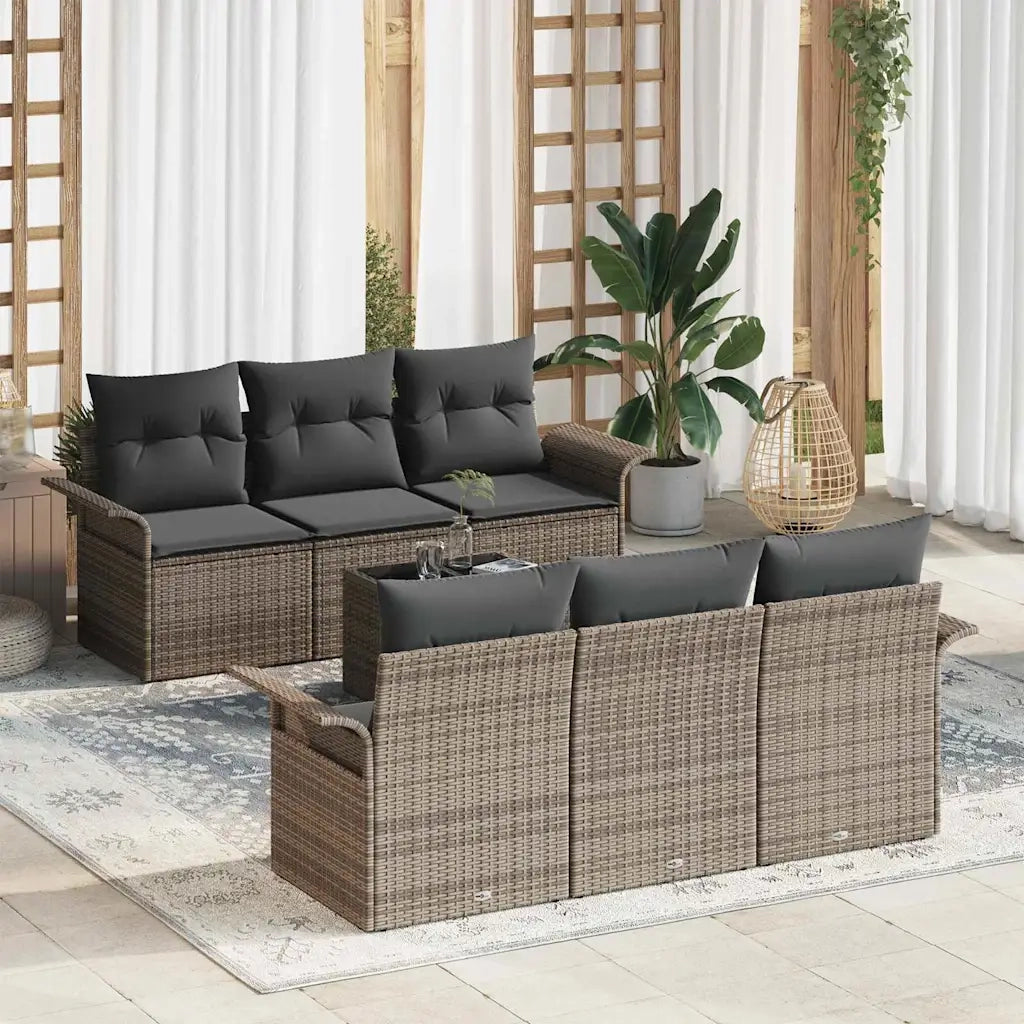 Set Divano da Giardino con cuscino 7 pcs Grigio polyrattan