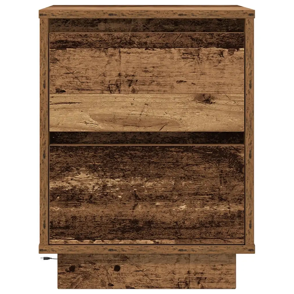Comodino con Luci LED Legno Antico 38x34x50 cm 861297