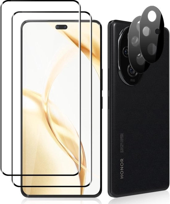 Vetrina dura + protezione per la camera, compatibile con Honor 200 Pro, 2 + 2 pezzi, durezza 9H, protezione display resistentente ai graffi, vetrina protettiva per Honor 200 Pro