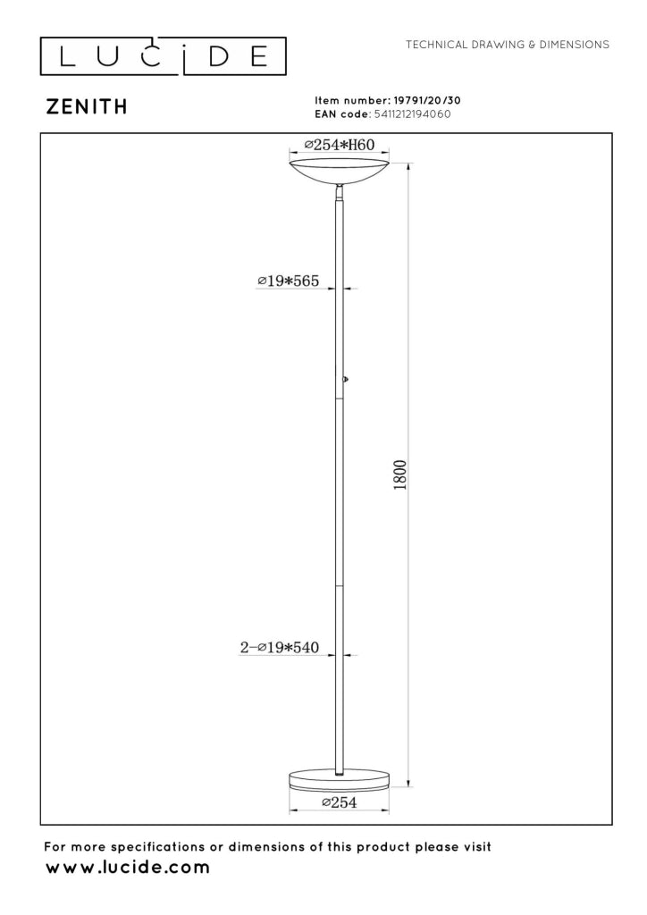 Lampada da terra LED 1 luce nera ZENITH Lucide