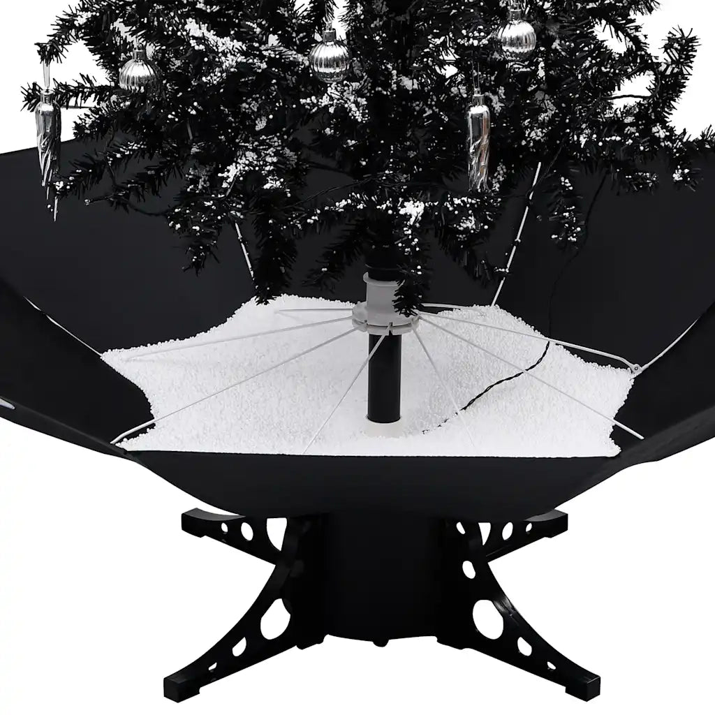 Albero di Natale con Nevicata e Base ad Ombrello Nero 140cm PVC 289932