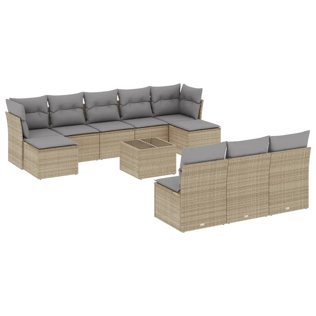 Set Divani da Giardino 11 pz con Cuscini Beige in Polyrattan 3250138