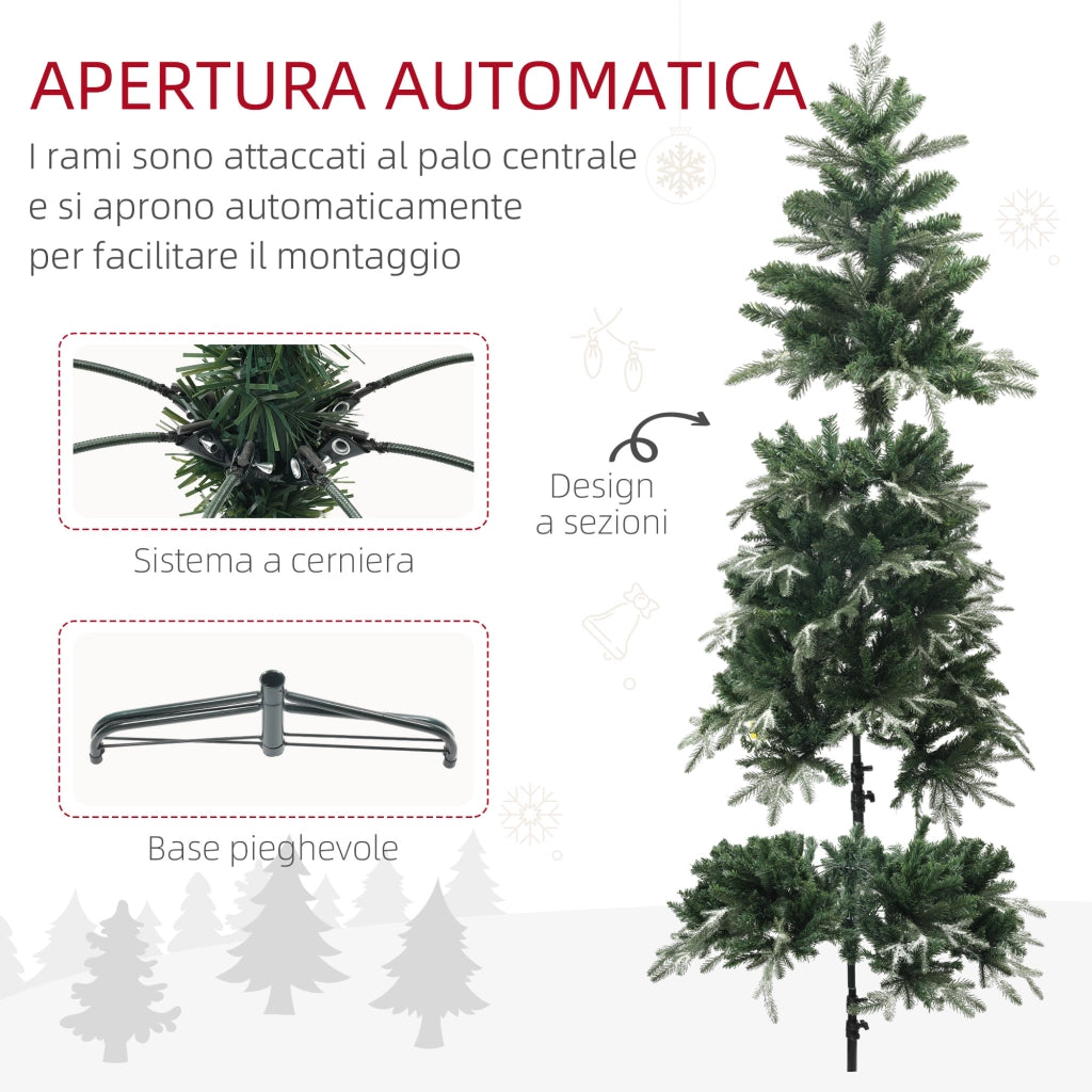 Albero di Natale Innevato con 850 Rami e Design a Sezioni, in Plastica e Acciaio, ?110x180 cm, Verde