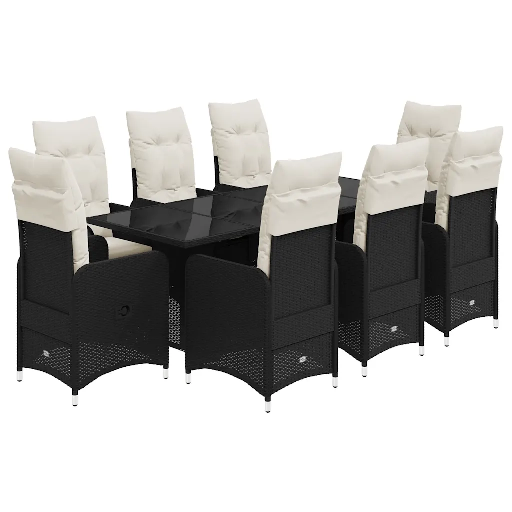 Set Bistrò da Giardino 9 pz con Cuscini in Polyrattan Nero 3276997