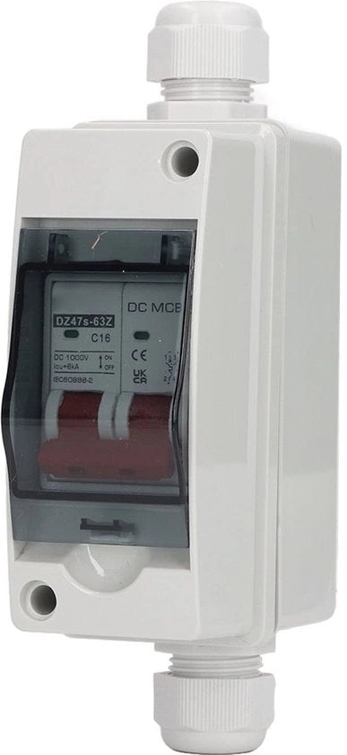 Interruttore di Corrente AC 16A 1000V IP65 - Scatola MCB - Nastro di Isolamento - Anello in Gomma - Morsetto di Collegamento - Dispositivo di Protezione Contro Surdi