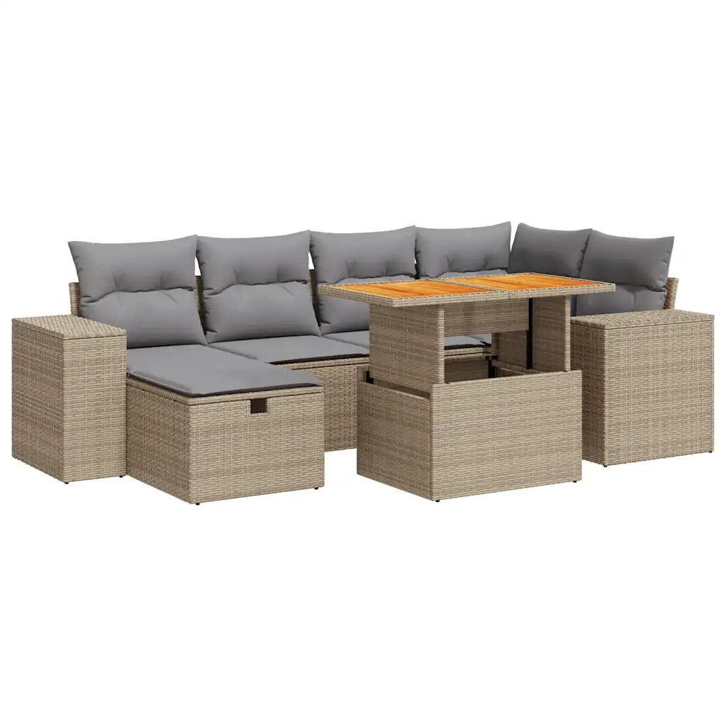 Set Divano da Giardino 8 pz con Cuscini Beige Polyrattan Acacia 3328088