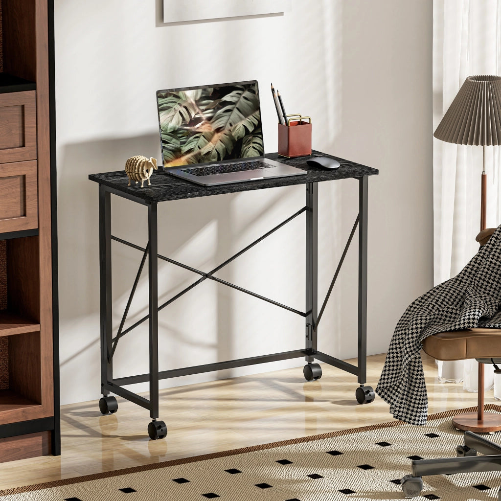 Scrivania Pieghevole con Ruote ¨C Minimal ¨C Nero 80x40x75 cm