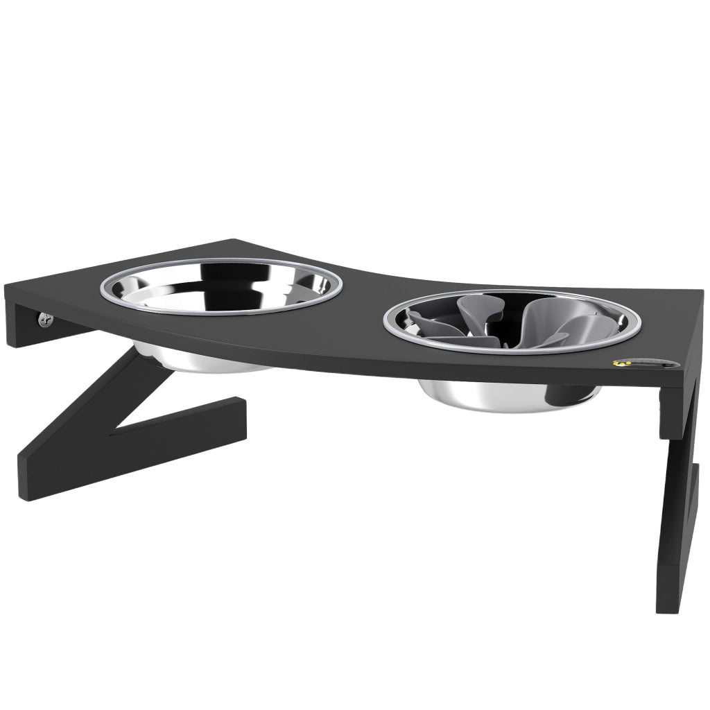 Ciotola per cani rialzata con supporto ¨C Xylo ¨C 2 ciotole acciaio inox 1L 52,5x30x16,5cm nero