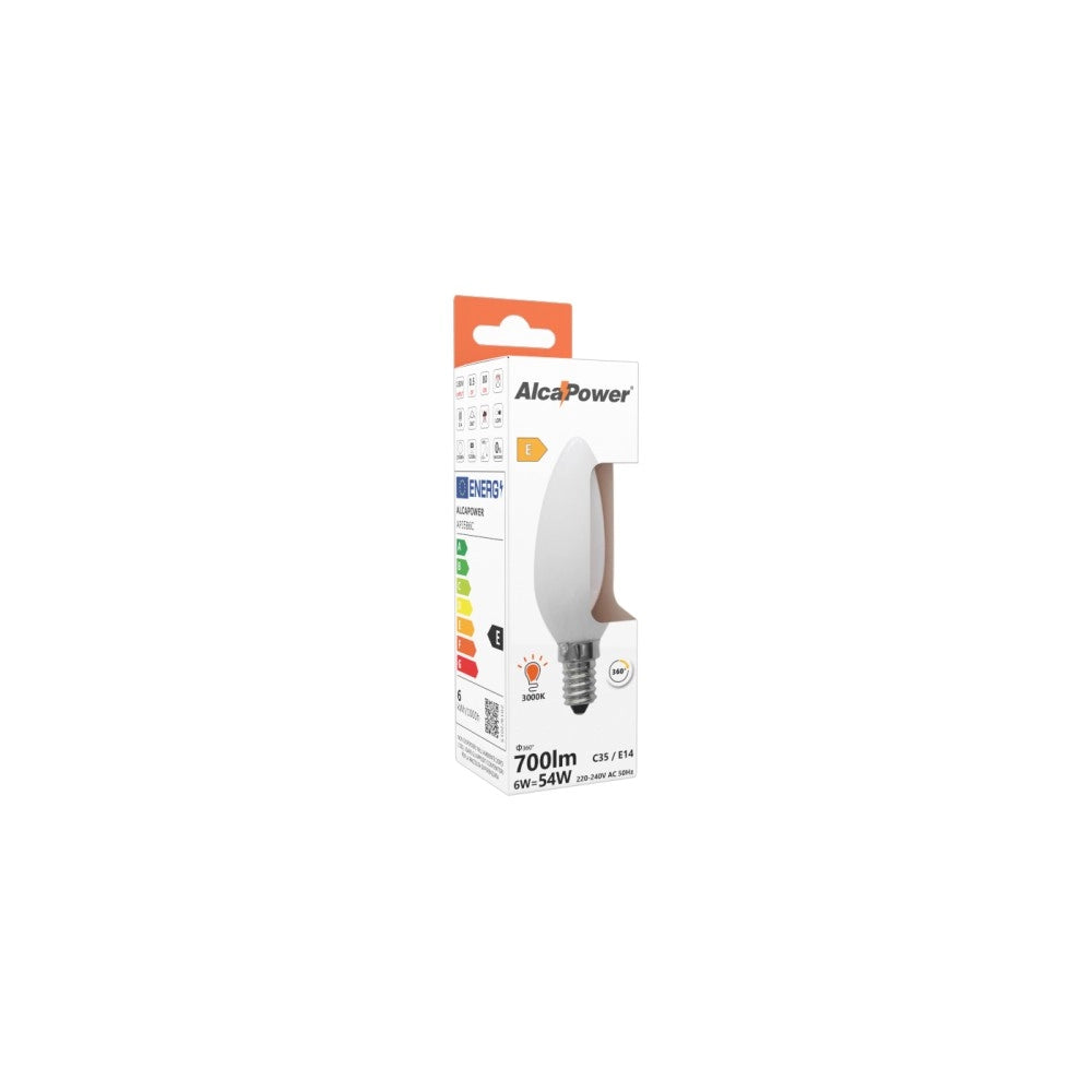 Alca power c35 6w 230v 700lm 3000k e14 lampada oliva a filamento a led vetro bianco