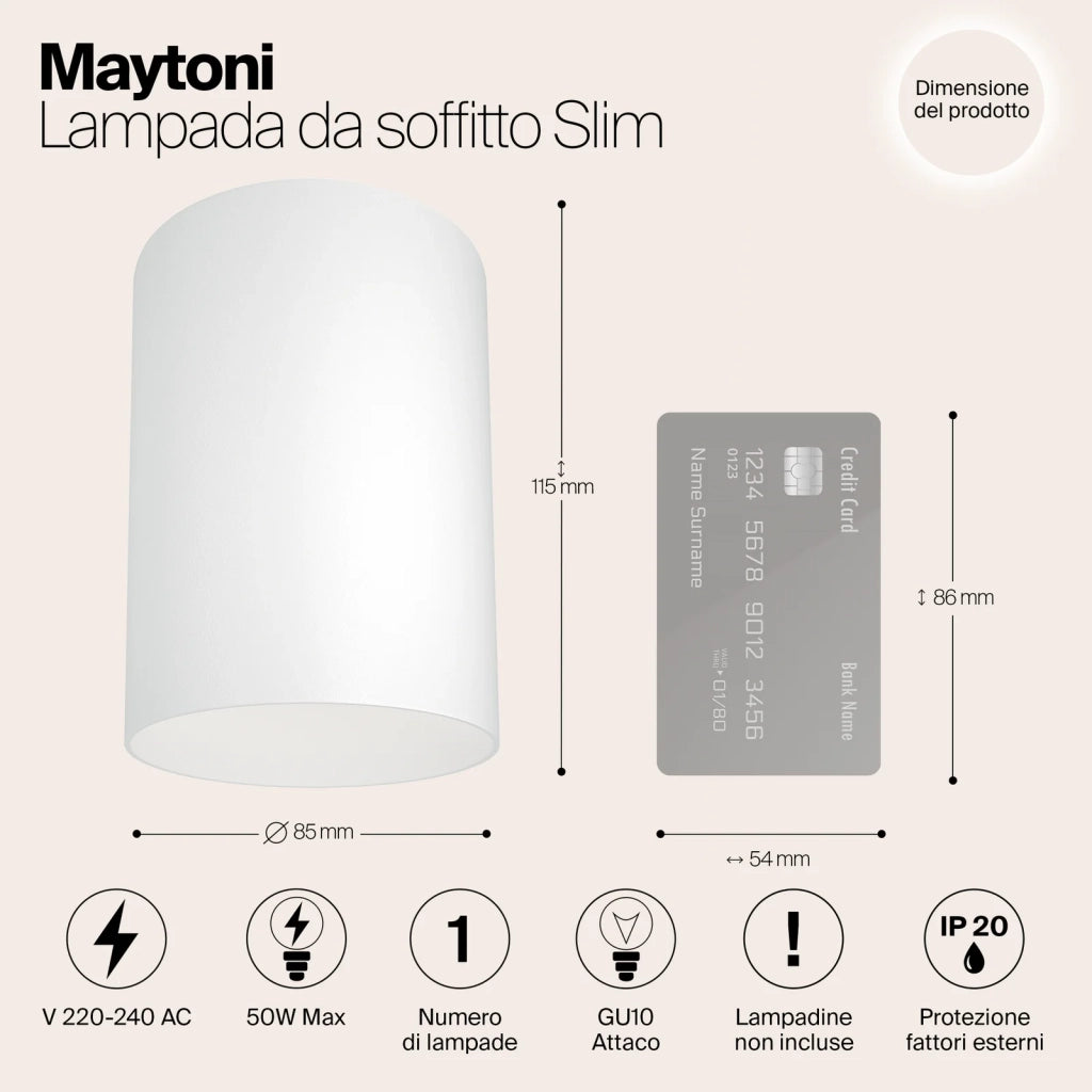 Maytoni Lampada da soffitto moderna Slim 1 luce GU10 bianco alluminio