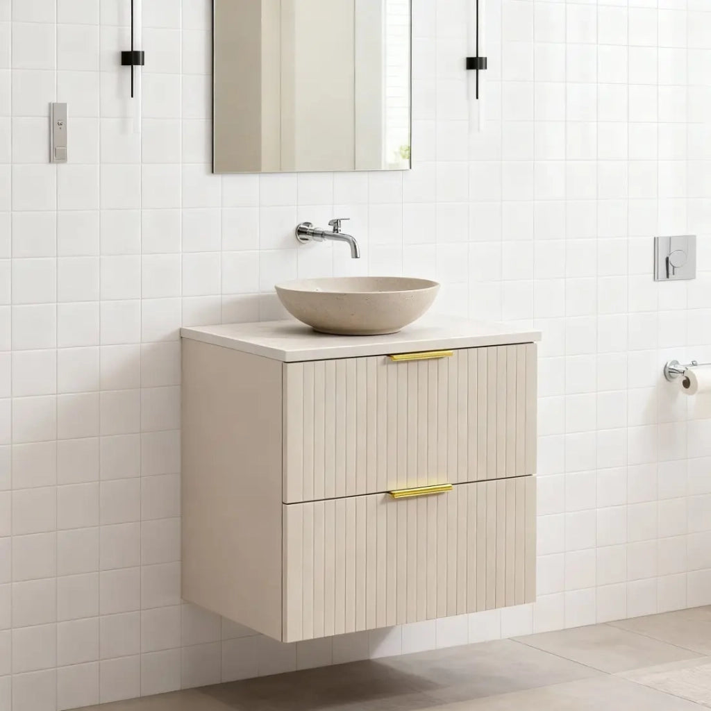 Set da bagno NOXERA 60 cm – Marrone Congo – Piano per lavabo + 2 cassetti