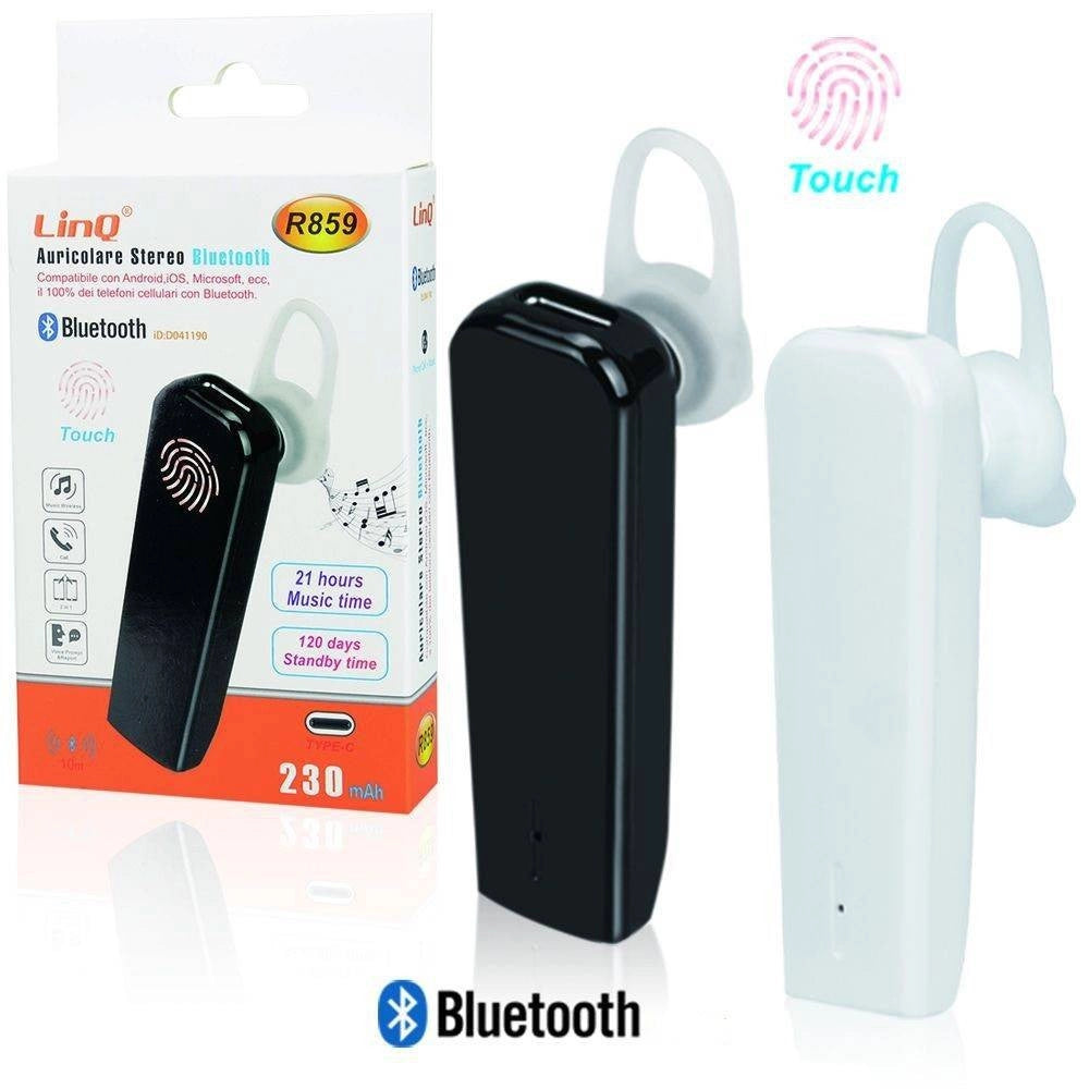 Trade Shop - Auricolare Cuffia Stereo Bluetooth Per Smartphone Tablet Touch Android Ios R859 -