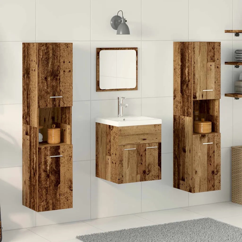 Set di mobili per il bagno con lo scaffale 4 pcs Legno vecchio 3332564