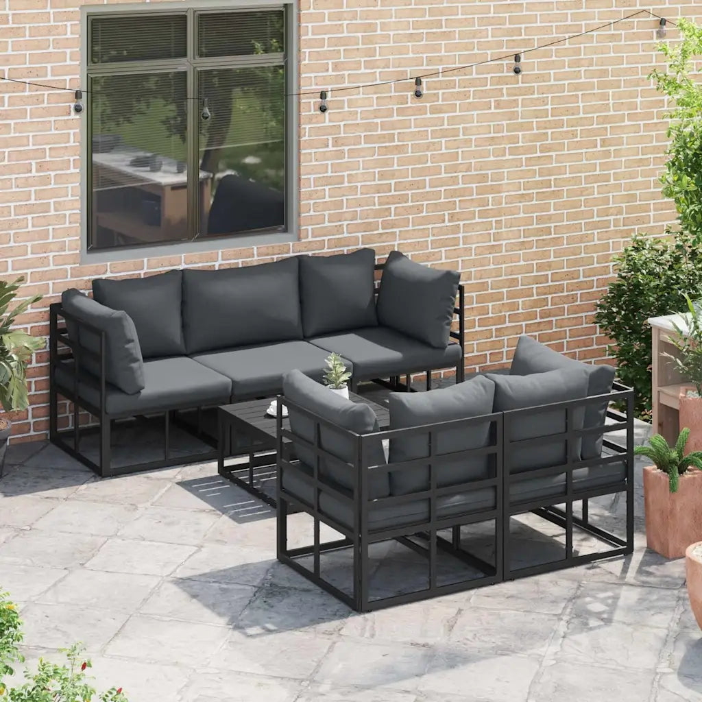 Set Divano da Giardino con cuscino 6 pcs Nero Acciaio