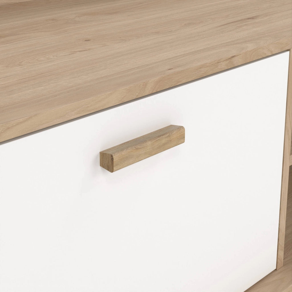 Mobile porta TV Agathis, Credenza da soggiorno, Armadio basso per TV, Base parete attrezzata, 182x51 h62 cm, Rovere e Bianco