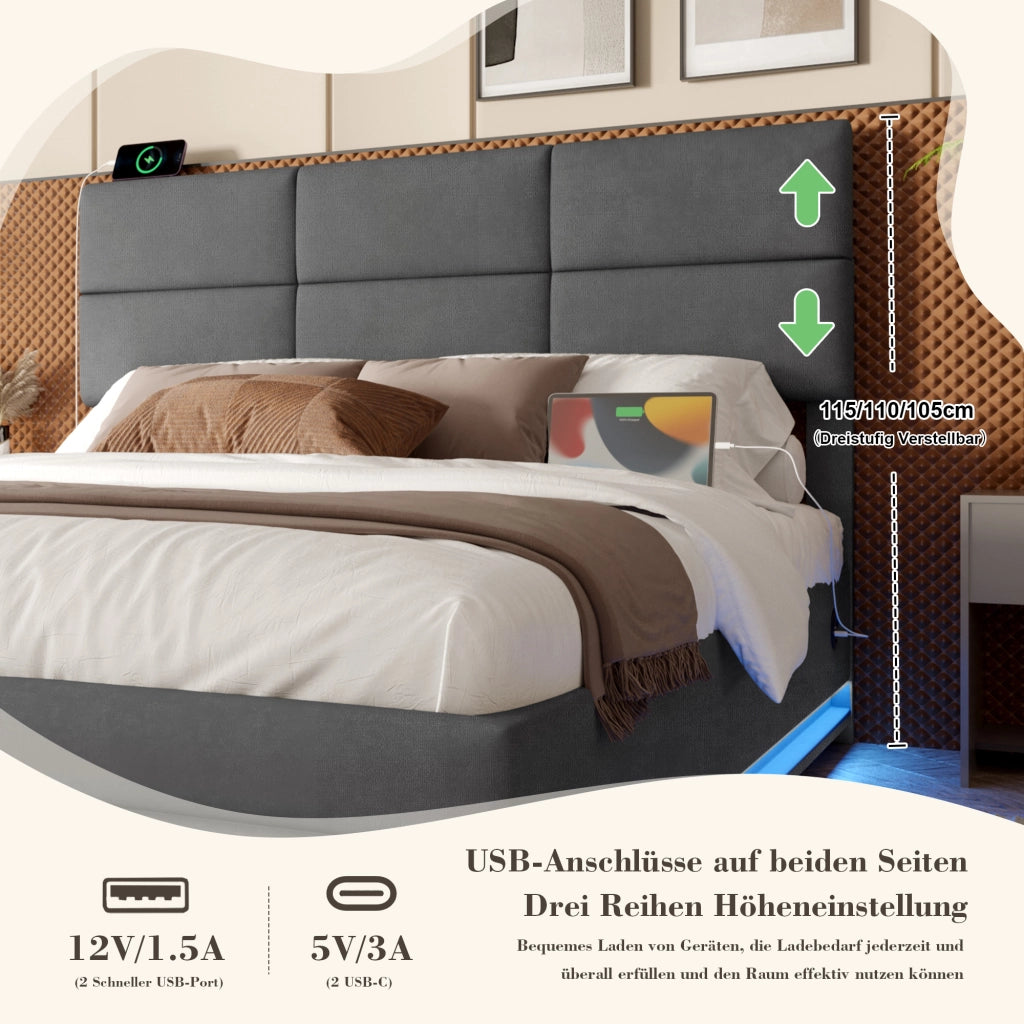 letto in velluto grigio scuro 160 x 200 cm