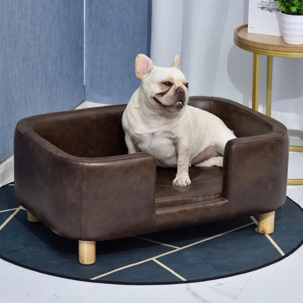EasyComfort Divanetto per Animali, Cuscino Imbottito in Gommapiuma Rimovibile, Cane di Taglia Media Piccola, Marrone Scuro 74x48.5x31cm