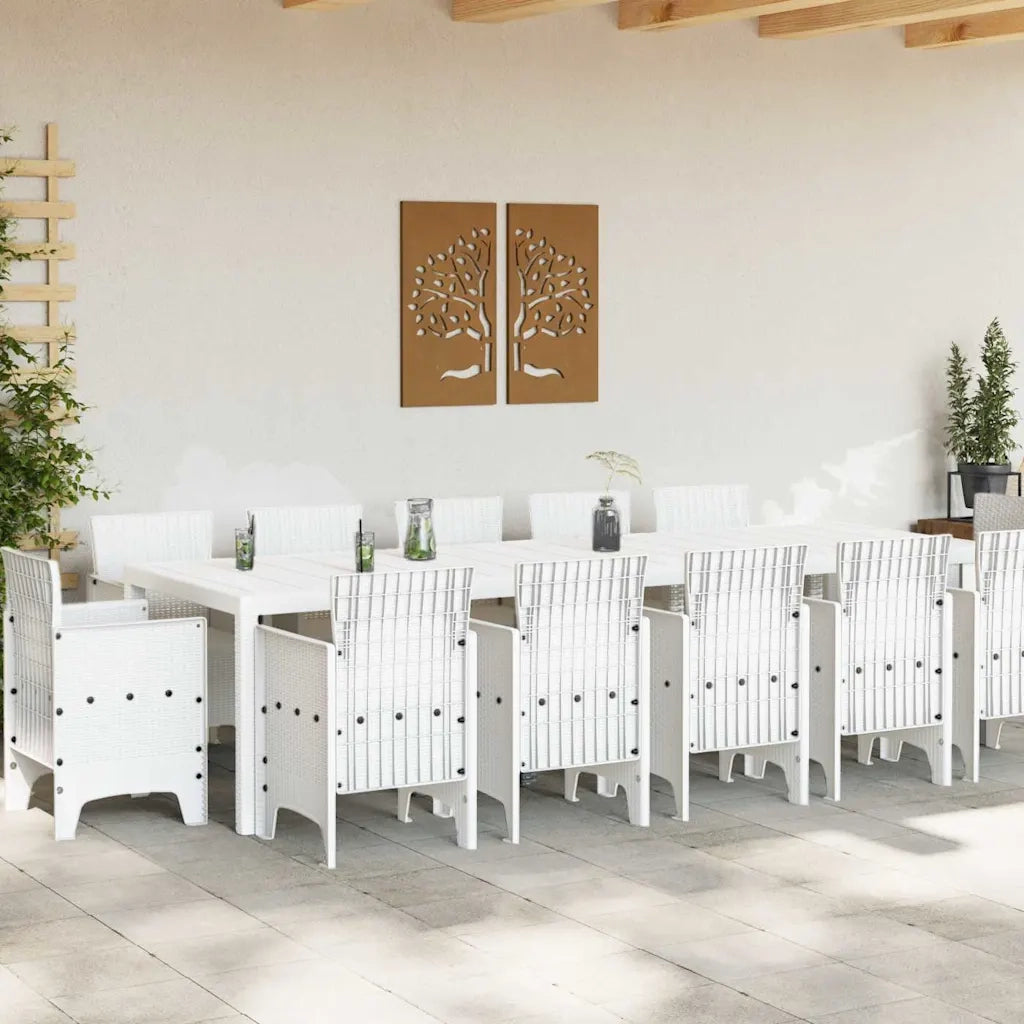 Set da Pranzo per Giardino 13 pcs Bianco Poly Rattan