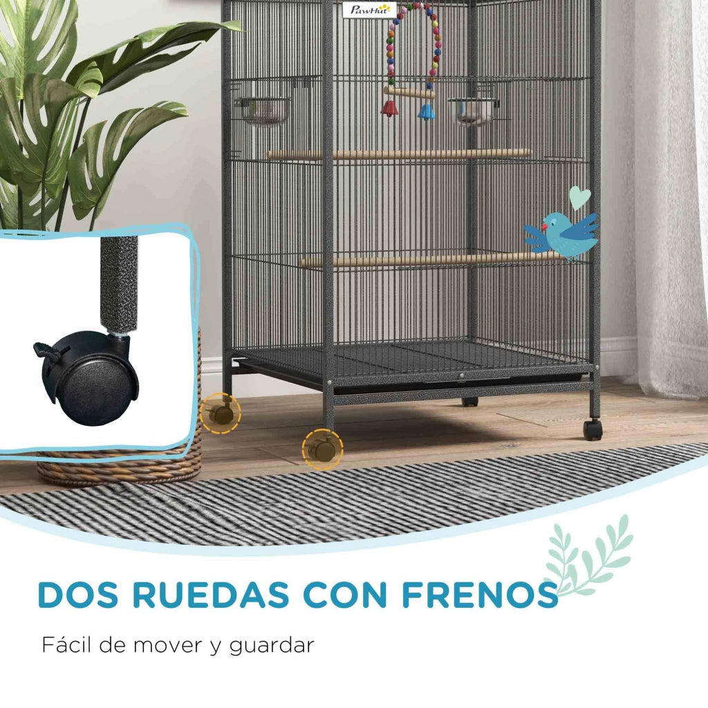 Gabbia per Uccelli con Ruote ¨C Minimal ¨C Grigio 48x46x78 cm