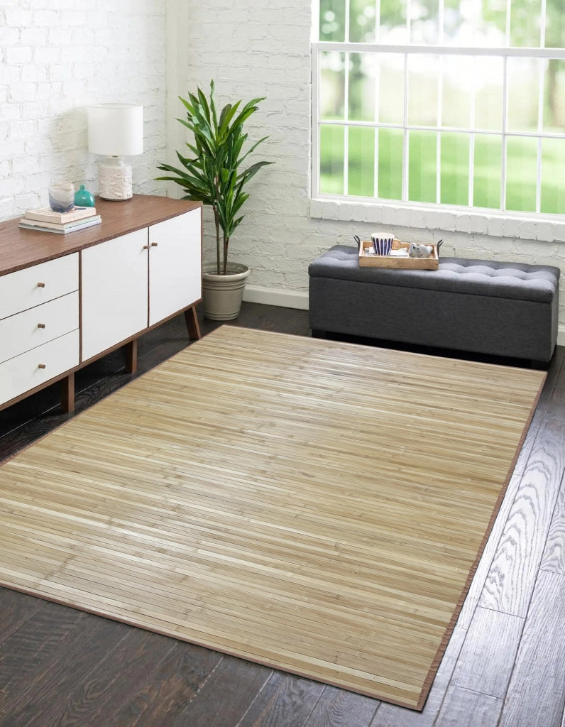 Tappeto Arredo In Vero Bamboo Naturale Grande a Listelli Bordato BambÃ¹ Soggiorno Cucina Salotto Listello Legno Oro - 140x200cm