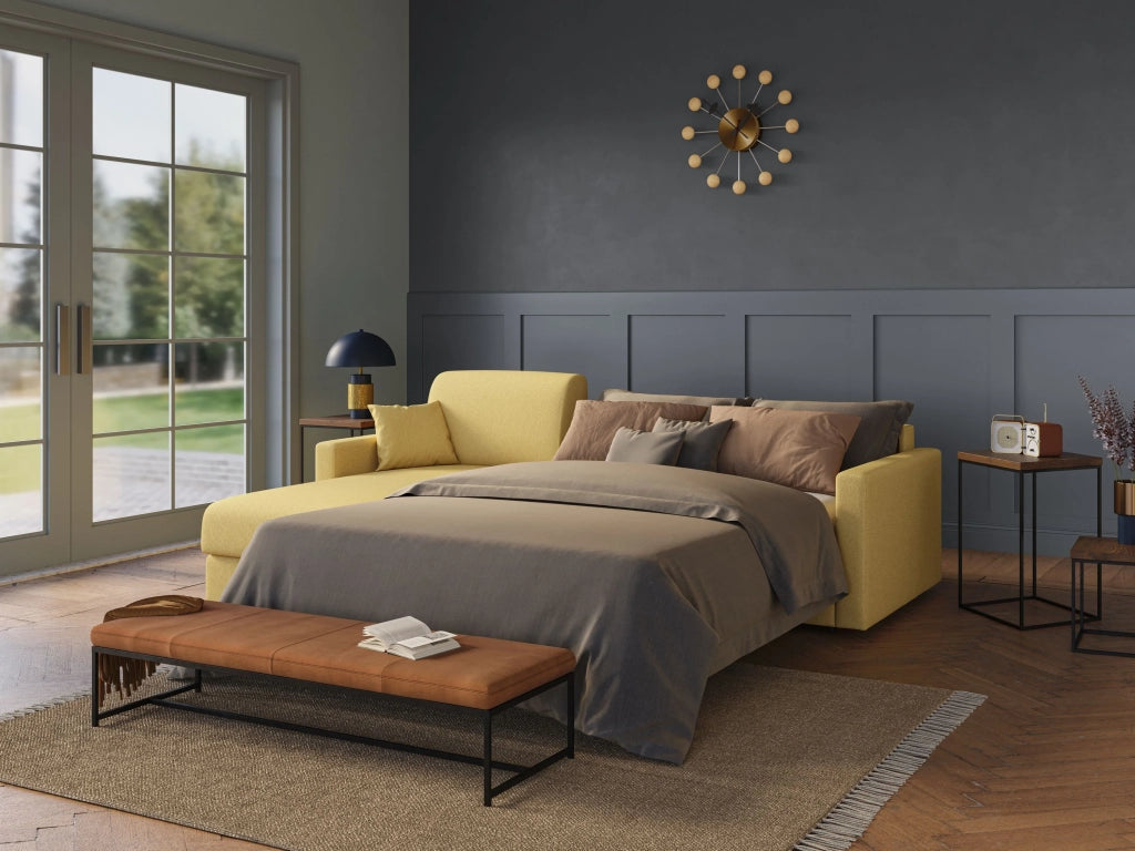 Chris Divano letto angolare 5 posti in tessuto impermeabile T13 248 cm Sinistro (mat. 120x197) giallo