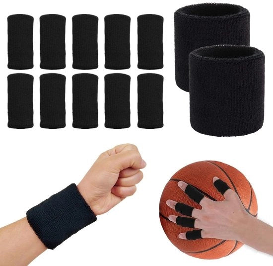 Bende per polsi - 2 pezzi - Bende per sudore - 10 pezzi di cuscinetti per dita - Protezione compressiva - Protezione per le dita - Materiale nylon - Banda sportiva