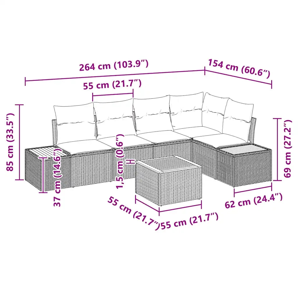 Set Divano da Giardino con cuscino 6 pcs Beige Poly Rattan 3348091