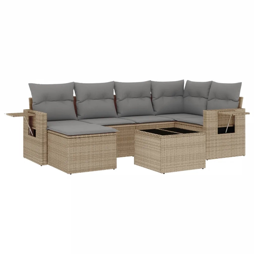 Set Divani da Giardino 7 pz con Cuscini Beige in Polyrattan